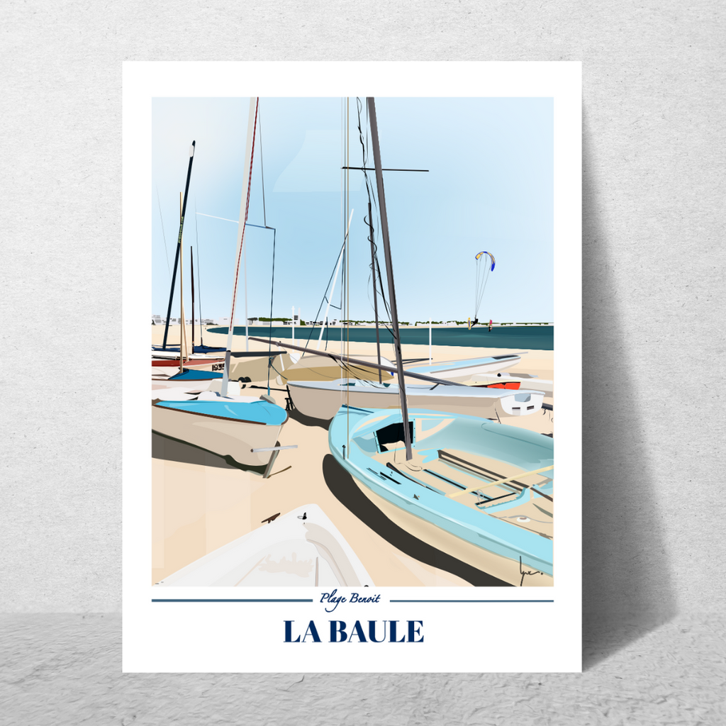 Affiche vintage des bateaux sur la plage, La Baule, cadeau de vacances