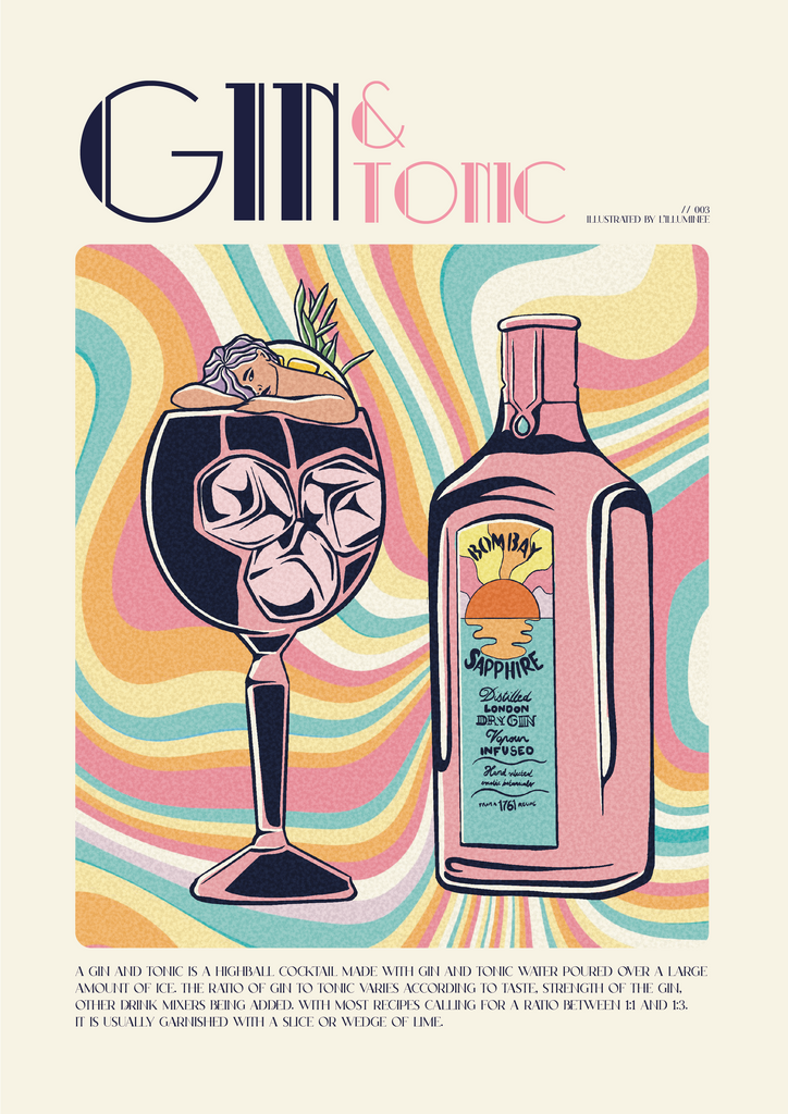 Affiche vintage cocktail gin tonic