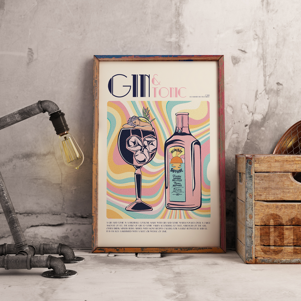 Affiche vintage gin tonic cocktail 