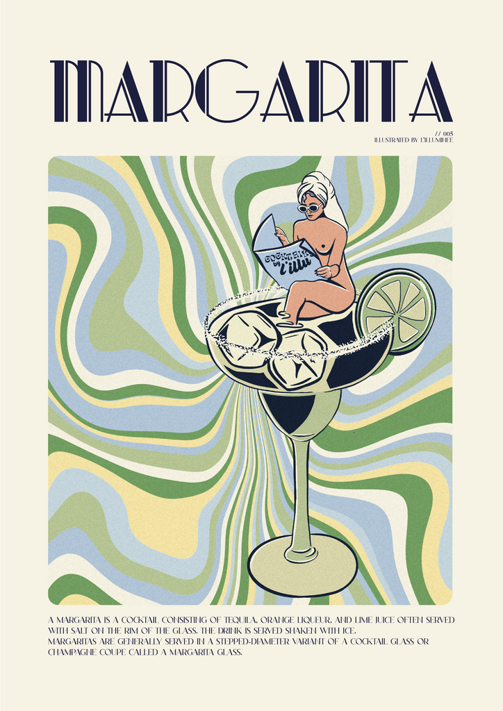 Affiche vintage Cocktail Margarita, edition baigneuse
