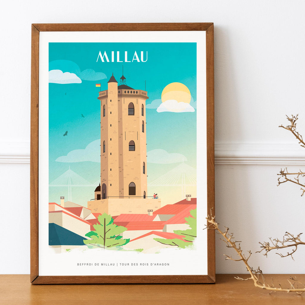 Affiche du Beffroi de Millau, affiche de lieu, cadeau original
