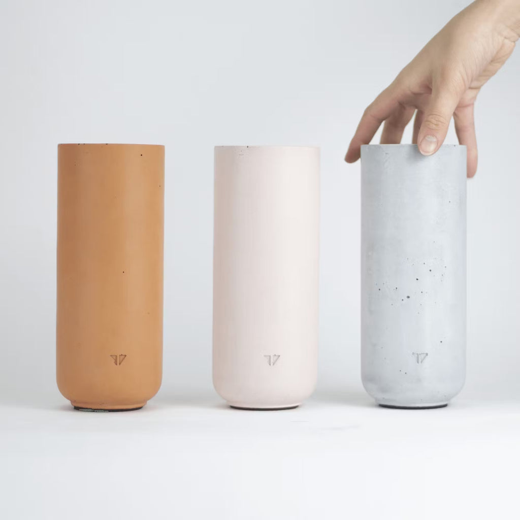 Vases Storr en béton coloré, trio rose terracotta et gris, idée cadeau anniversaire femme